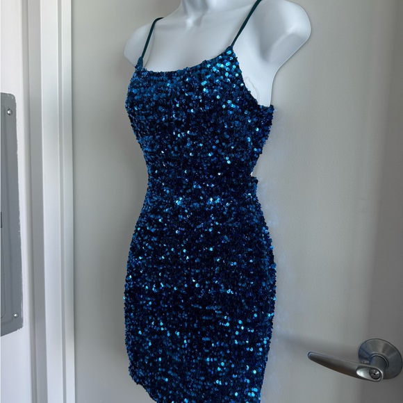 Blue Sequin Mini Party Dress - Picture 1 of 7